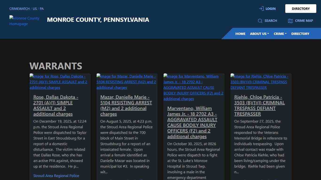 Warrants for Monroe County, Pennsylvania | CRIMEWATCH